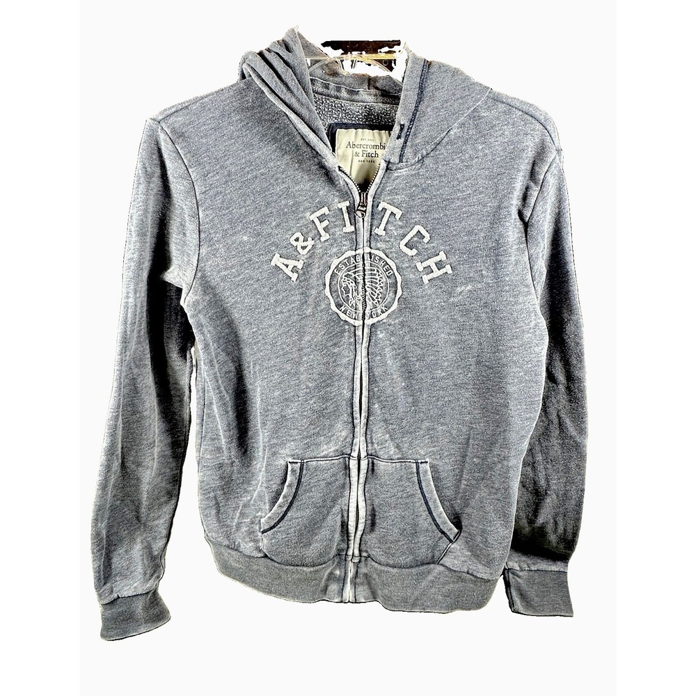 Vintage Abercrombie & Fitch Y2K Full Zip Hoodie Women M Gray Distressed Patch